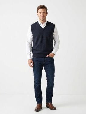 Gran Sasso Vintage Wool Blend Sweater Vest Dark Blue Medium